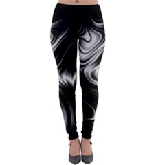 Black And White Abstract Swirls Lightweight Velour Leggings by SpinnyChairDesigns