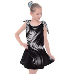 Black And White Abstract Swirls Kids  Tie Up Tunic Dress by SpinnyChairDesigns