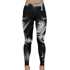 Black And White Abstract Swirls Lightweight Velour Classic Yoga Leggings by SpinnyChairDesigns