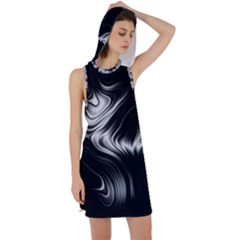 Black And White Abstract Swirls Racer Back Hoodie Dress by SpinnyChairDesigns