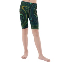 Dark Green Swirls Kids  Mid Length Swim Shorts by SpinnyChairDesigns