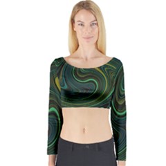 Dark Green Swirls Long Sleeve Crop Top by SpinnyChairDesigns