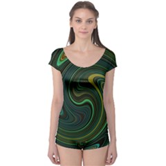 Dark Green Swirls Boyleg Leotard  by SpinnyChairDesigns