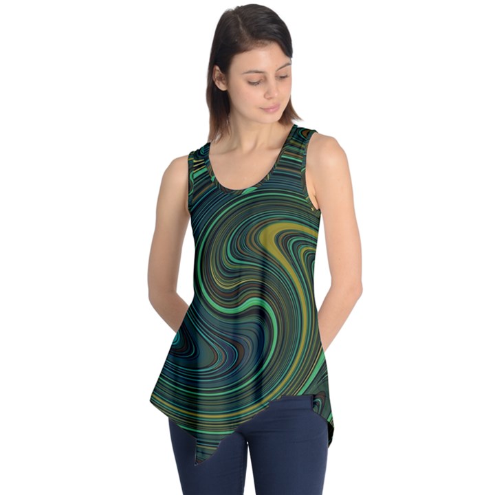 Dark Green Swirls Sleeveless Tunic