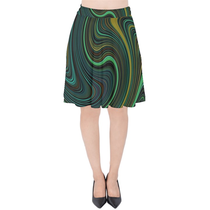 Dark Green Swirls Velvet High Waist Skirt