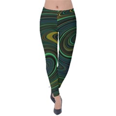 Dark Green Swirls Velvet Leggings by SpinnyChairDesigns