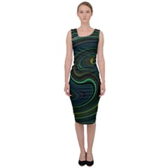 Dark Green Swirls Sleeveless Pencil Dress by SpinnyChairDesigns