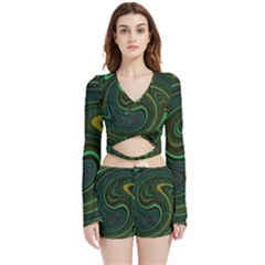 Dark Green Swirls Velvet Wrap Crop Top by SpinnyChairDesigns