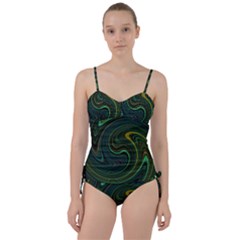 Dark Green Swirls Sweetheart Tankini Set by SpinnyChairDesigns