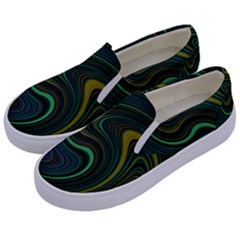 Dark Green Swirls Kids  Canvas Slip Ons by SpinnyChairDesigns