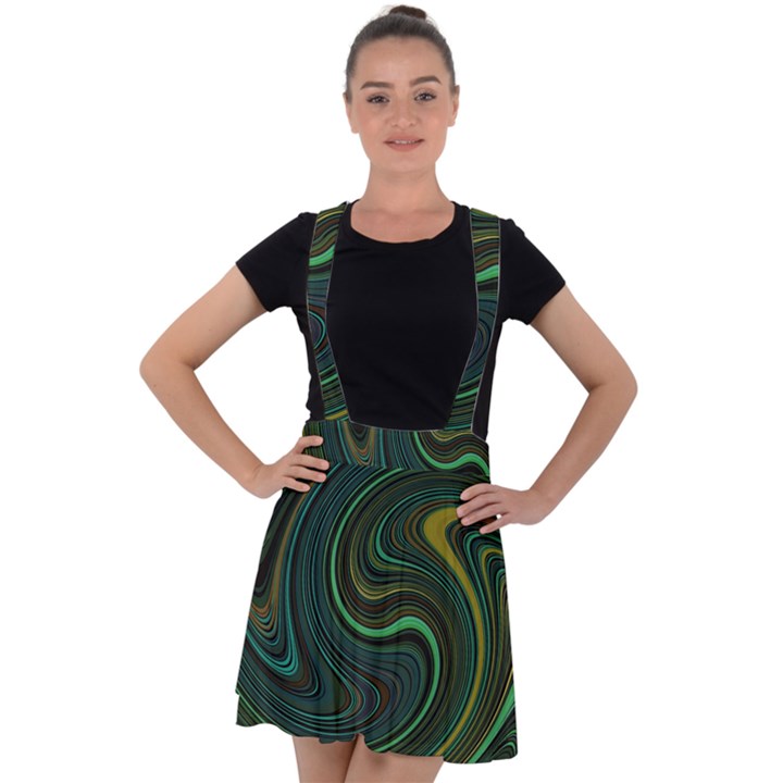 Dark Green Swirls Velvet Suspender Skater Skirt