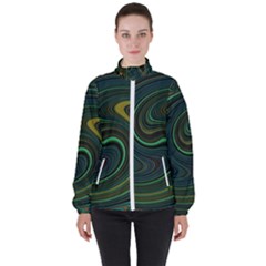 Dark Green Swirls Women s High Neck Windbreaker by SpinnyChairDesigns