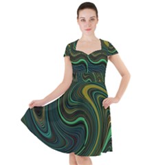 Dark Green Swirls Cap Sleeve Midi Dress by SpinnyChairDesigns