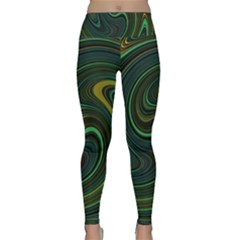 Dark Green Swirls Lightweight Velour Classic Yoga Leggings by SpinnyChairDesigns