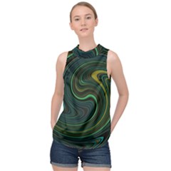 Dark Green Swirls High Neck Satin Top by SpinnyChairDesigns