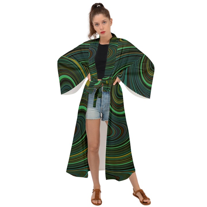 Dark Green Swirls Maxi Kimono