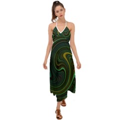 Dark Green Swirls Halter Tie Back Dress  by SpinnyChairDesigns