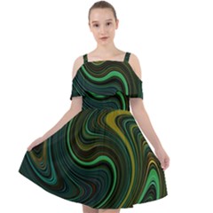 Dark Green Swirls Cut Out Shoulders Chiffon Dress by SpinnyChairDesigns