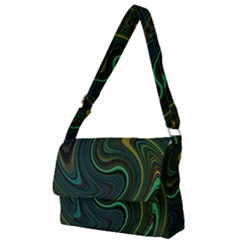 Dark Green Swirls Full Print Messenger Bag (l) by SpinnyChairDesigns