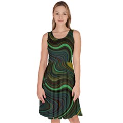 Dark Green Swirls Knee Length Skater Dress With Pockets by SpinnyChairDesigns