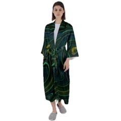 Dark Green Swirls Maxi Satin Kimono by SpinnyChairDesigns