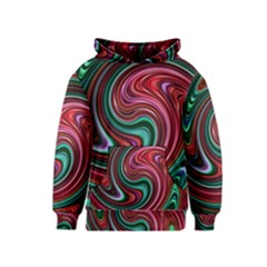 Red Green Swirls Kids  Pullover Hoodie by SpinnyChairDesigns