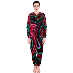 Red Green Swirls Onepiece Jumpsuit (ladies)  by SpinnyChairDesigns