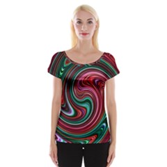 Red Green Swirls Cap Sleeve Top by SpinnyChairDesigns