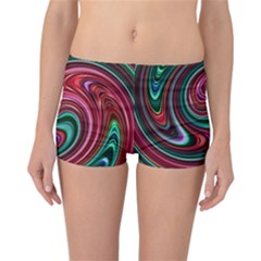 Red Green Swirls Reversible Boyleg Bikini Bottoms by SpinnyChairDesigns