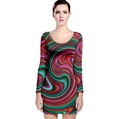 Red Green Swirls Long Sleeve Velvet Bodycon Dress by SpinnyChairDesigns