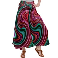 Red Green Swirls Satin Palazzo Pants by SpinnyChairDesigns