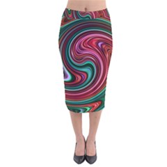 Red Green Swirls Velvet Midi Pencil Skirt by SpinnyChairDesigns