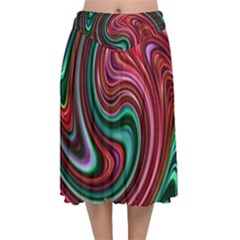 Red Green Swirls Velvet Flared Midi Skirt by SpinnyChairDesigns