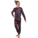 Red Green Swirls Kids  Long Sleeve Set  View1