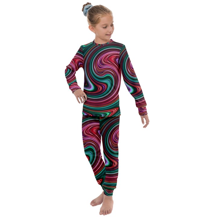 Red Green Swirls Kids  Long Sleeve Set 