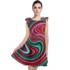 Red Green Swirls Tie Up Tunic Dress by SpinnyChairDesigns