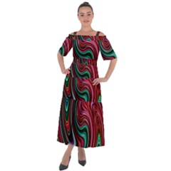 Red Green Swirls Shoulder Straps Boho Maxi Dress  by SpinnyChairDesigns