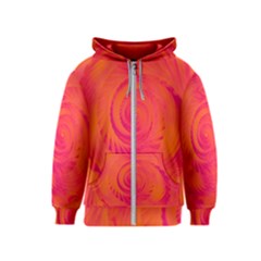 Pink And Orange Swirl Kids  Zipper Hoodie by SpinnyChairDesigns