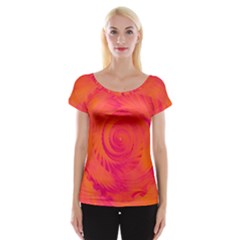 Pink And Orange Swirl Cap Sleeve Top by SpinnyChairDesigns