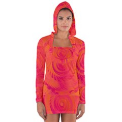 Pink And Orange Swirl Long Sleeve Hooded T-shirt by SpinnyChairDesigns