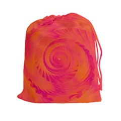 Pink And Orange Swirl Drawstring Pouch (2xl) by SpinnyChairDesigns