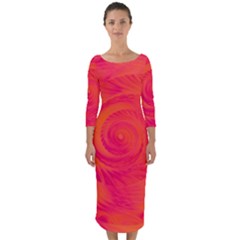 Pink And Orange Swirl Quarter Sleeve Midi Bodycon Dress by SpinnyChairDesigns