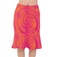 Pink And Orange Swirl Short Mermaid Skirt by SpinnyChairDesigns