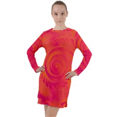 Pink And Orange Swirl Long Sleeve Hoodie Dress by SpinnyChairDesigns