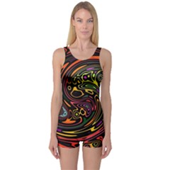 Abstract Tribal Swirl One Piece Boyleg Swimsuit by SpinnyChairDesigns