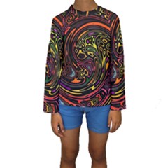 Abstract Tribal Swirl Kids  Long Sleeve Swimwear by SpinnyChairDesigns