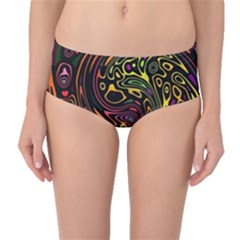 Abstract Tribal Swirl Mid-waist Bikini Bottoms by SpinnyChairDesigns