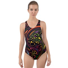 Abstract Tribal Swirl Cut-out Back One Piece Swimsuit by SpinnyChairDesigns