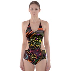 Abstract Tribal Swirl Cut-out One Piece Swimsuit by SpinnyChairDesigns