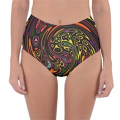 Abstract Tribal Swirl Reversible High-waist Bikini Bottoms by SpinnyChairDesigns